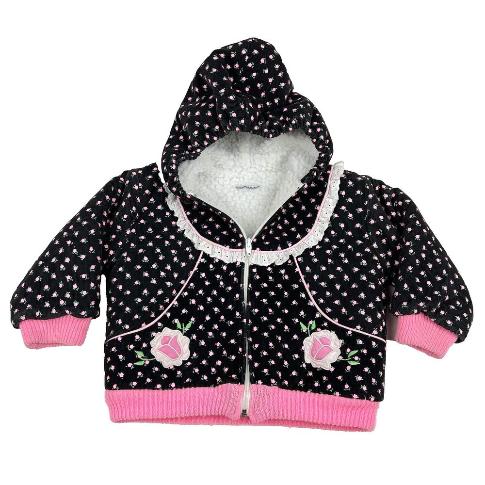 MERRY MITES Vintage Coat Baby Girl Winter Puff Corduroy Sherpa 90s Youth READ